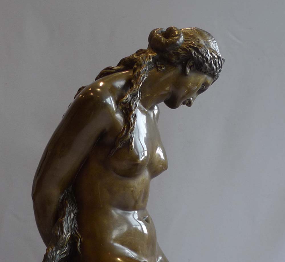 Antique bronze of Andromeda in chains by Alexandre-Pierre Schoenewerk.