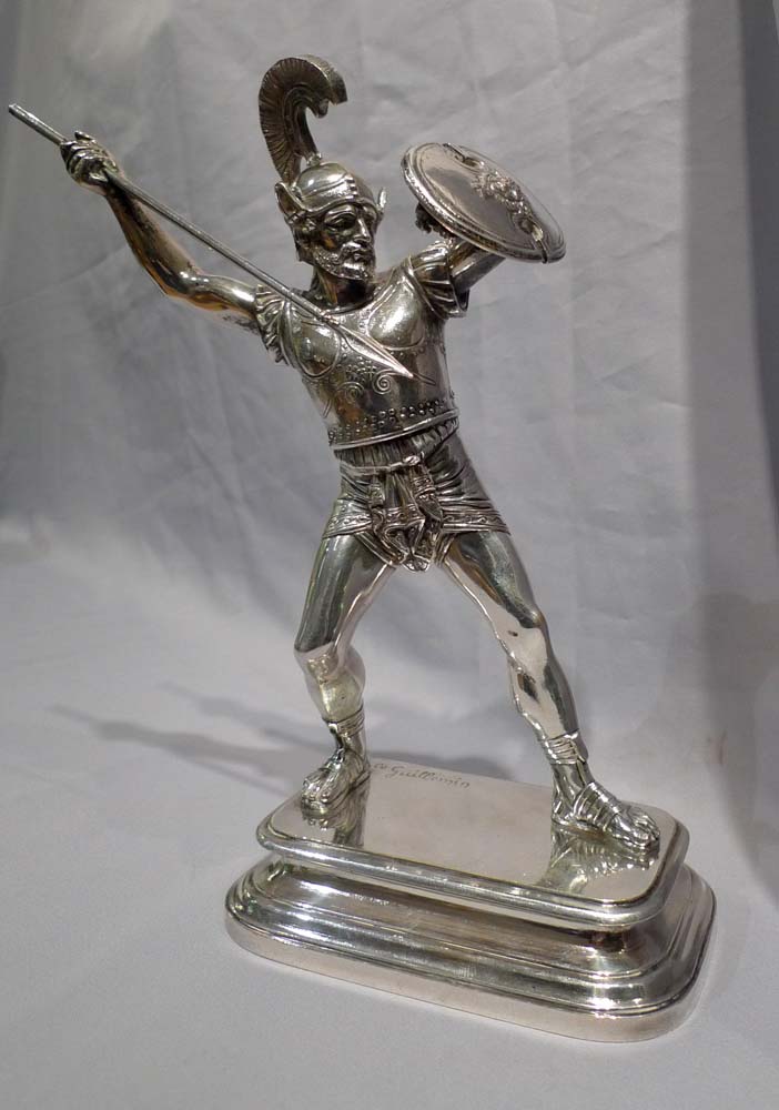 Pair silvered bronze gladiators signed E. Guillemin.