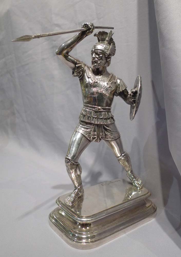 Pair silvered bronze gladiators signed E. Guillemin.