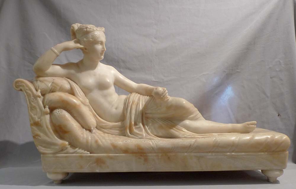 Antique sculpture of Pauline de Borghese, Napoleon Bonaparte's sister after Canova's original.