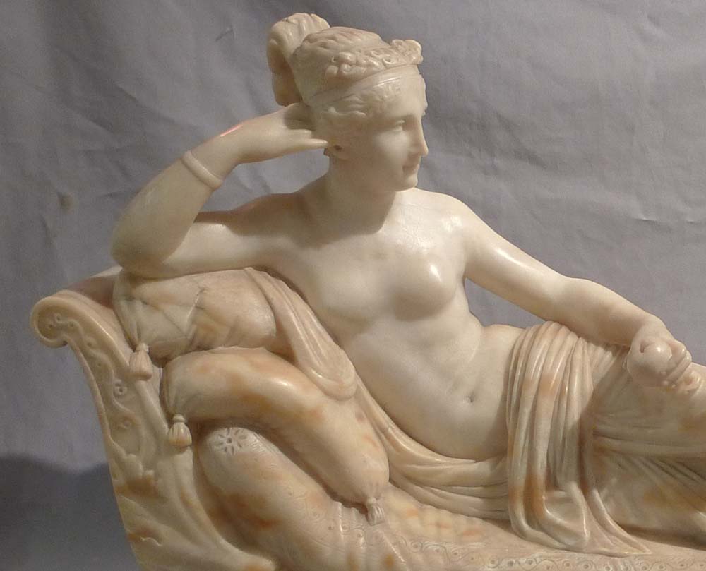 Antique sculpture of Pauline de Borghese, Napoleon Bonaparte's sister after Canova's original.