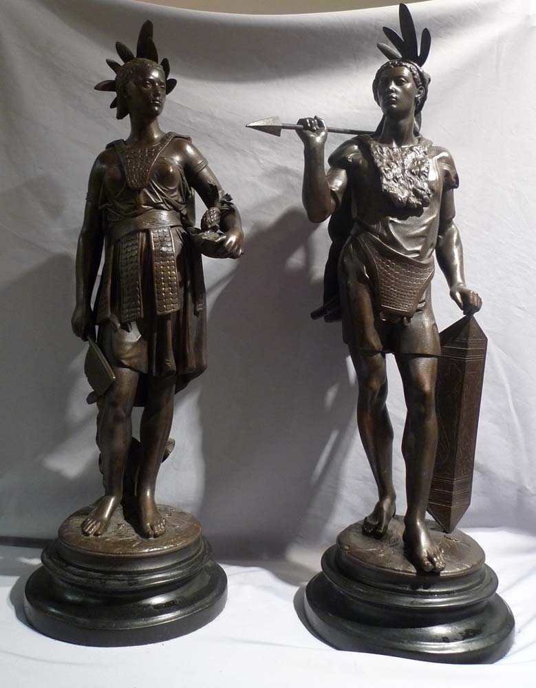 Antique Pair of Native American figures in bronzed spelter of fine quality