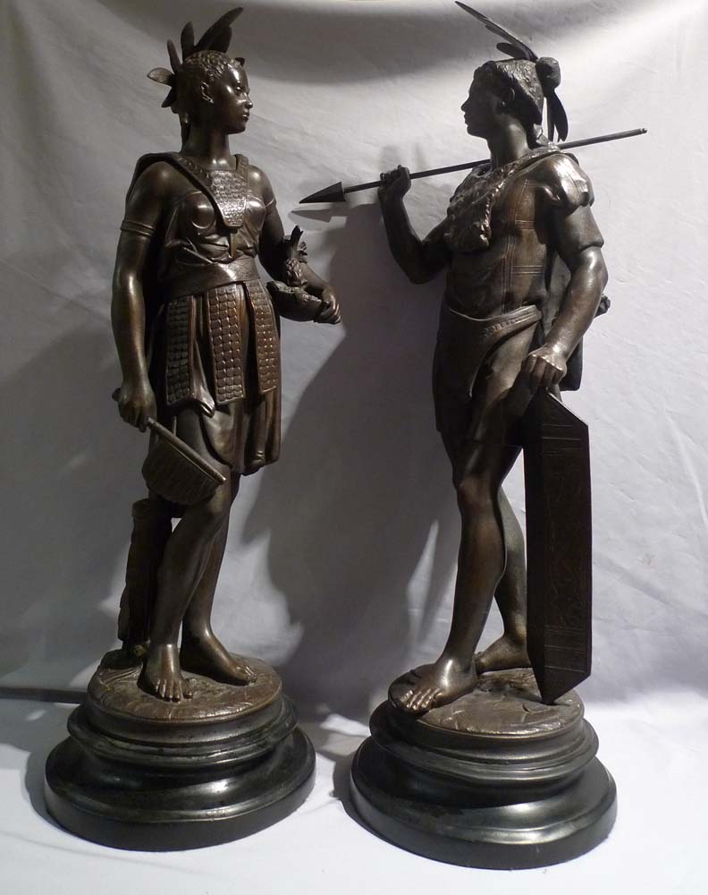 Antique Pair of Native American figures in bronzed spelter of fine quality