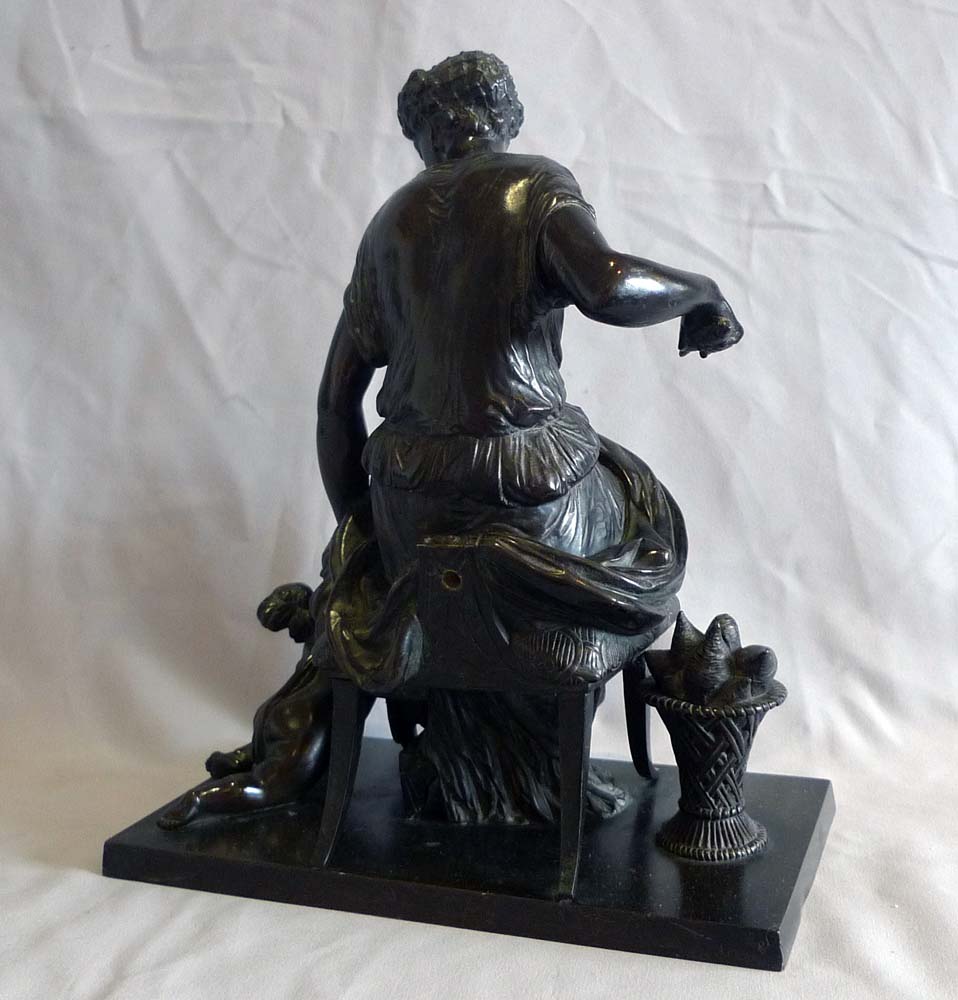 Antique French patinated bronze group of woman and cupid by Jean Jules Salmson.