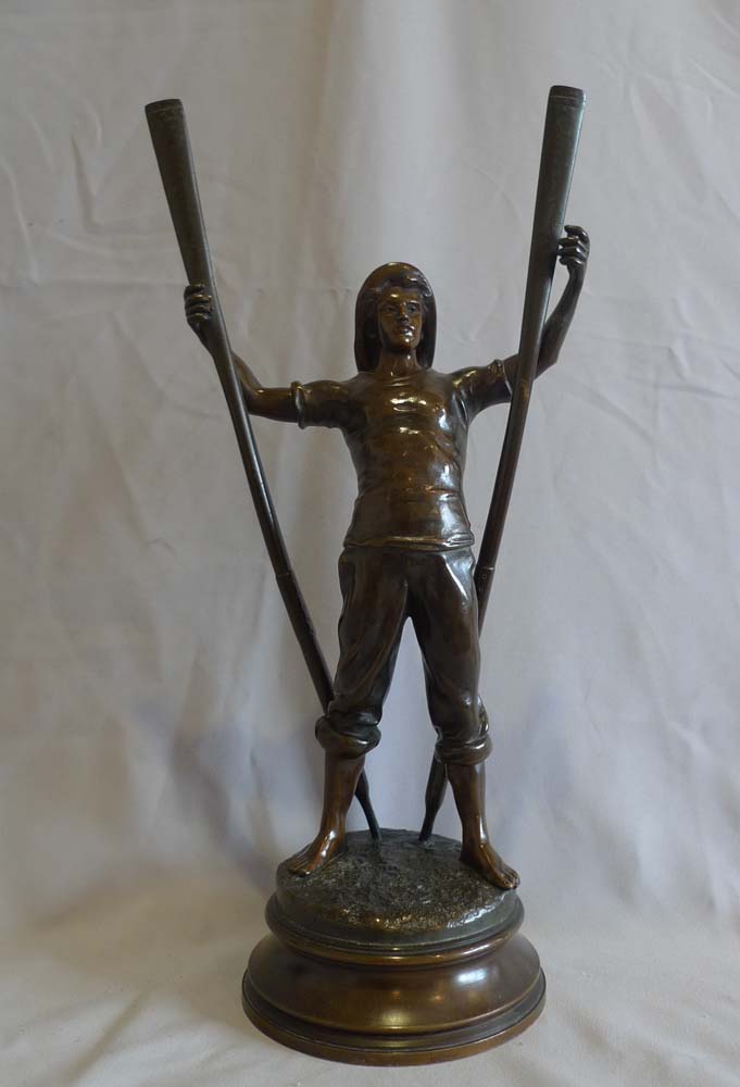 Antique French bronze of a young lifeboatman or gig rower signed Antoine Bofill