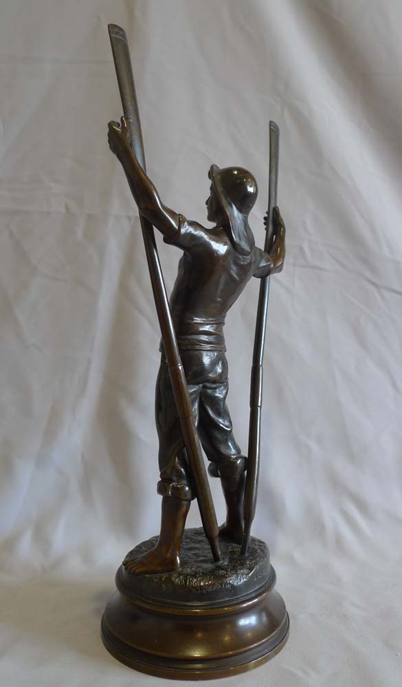 Antique French bronze of a young lifeboatman or gig rower signed Antoine Bofill