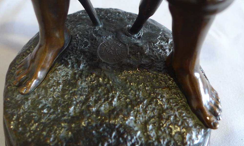 Antique French bronze of a young lifeboatman or gig rower signed Antoine Bofill