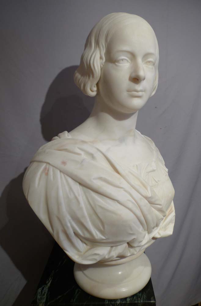 Marble bust of Queen Victoria signed E.H.Baily RA London 1847