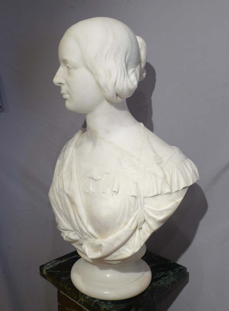 Marble bust of Queen Victoria signed E.H.Baily RA London 1847