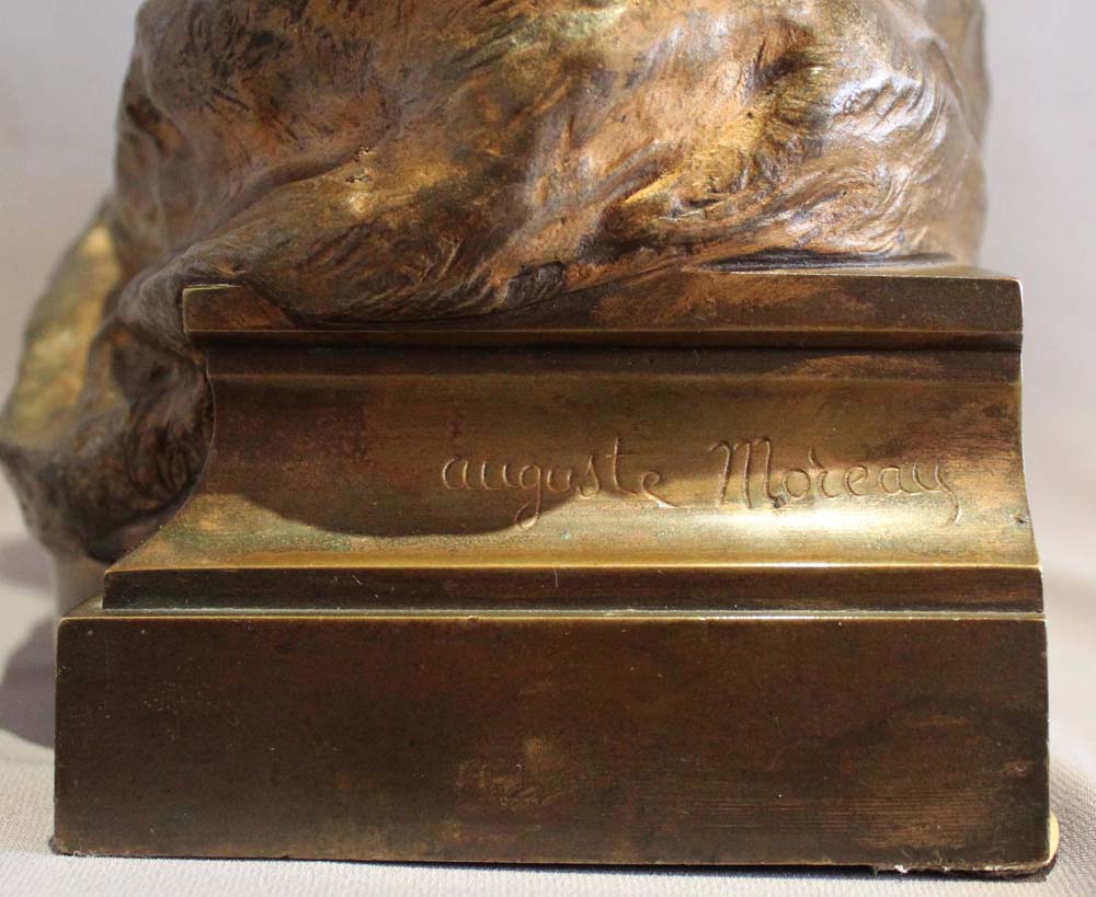Antique Carrera marble and bronze bust of young boy titled Ismael by Aug. Moreau.