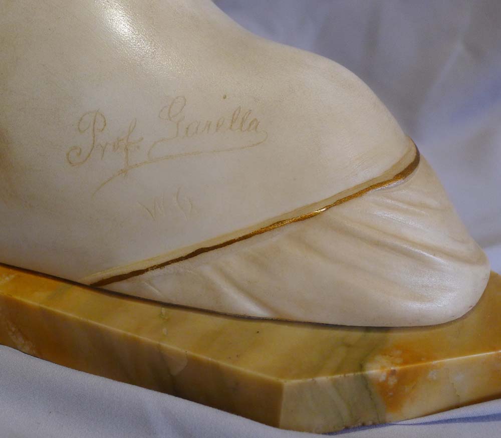 Posie antique carved white marble and gilt bronze mounted bust by Prof. Antonio Garella.