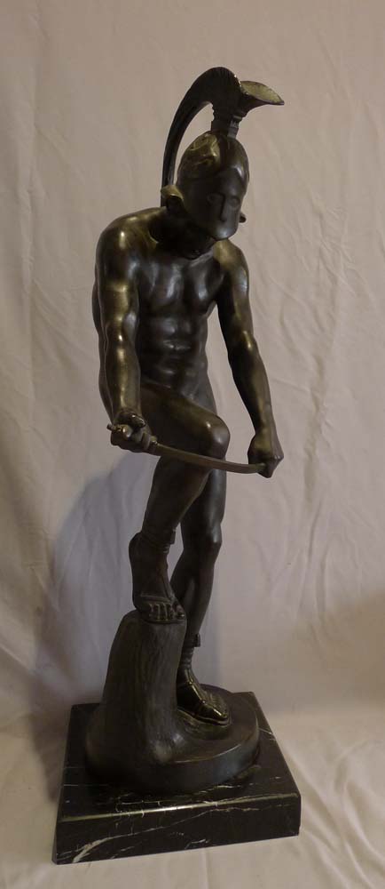 Patinated bronze figure of a Classical soldier by Wilhelm Posoreck.