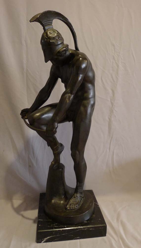 Patinated bronze figure of a Classical soldier by Wilhelm Posoreck.