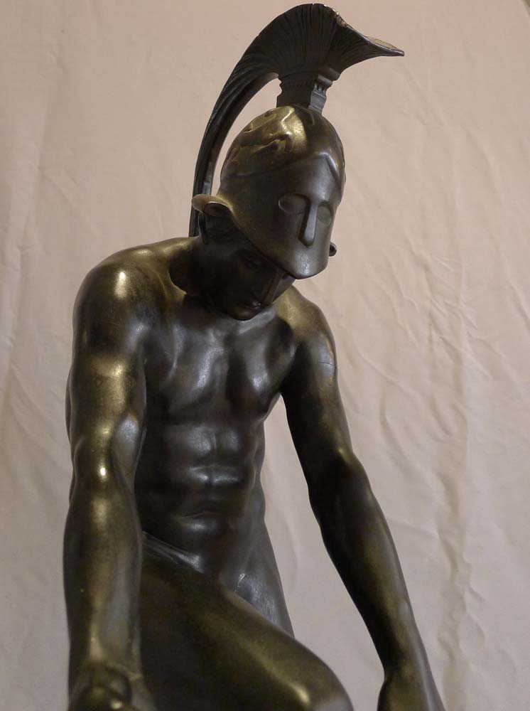 Patinated bronze figure of a Classical soldier by Wilhelm Posoreck.