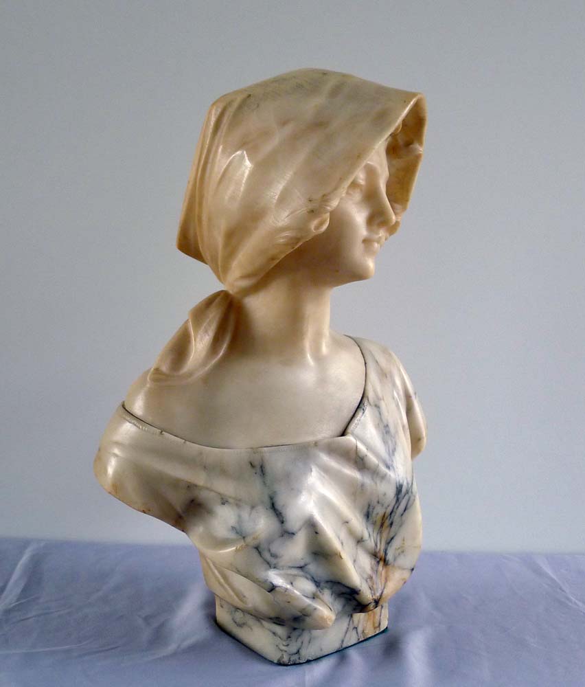 Antique Italian alabaster sculpture of a young girl signed Pugi