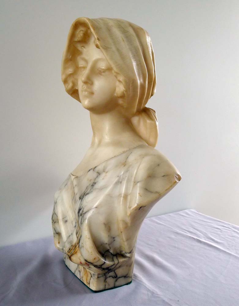 Antique Italian alabaster sculpture of a young girl signed Pugi