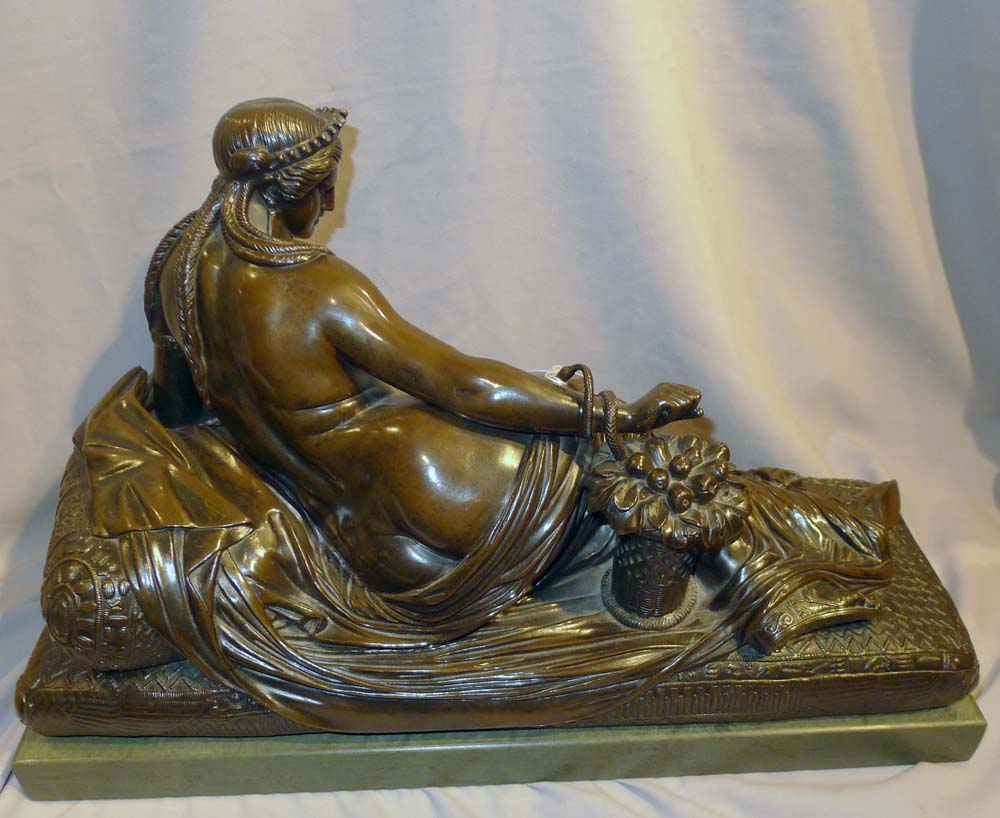 Fine antique bronze of Cleopatra with Asp on a green marble base