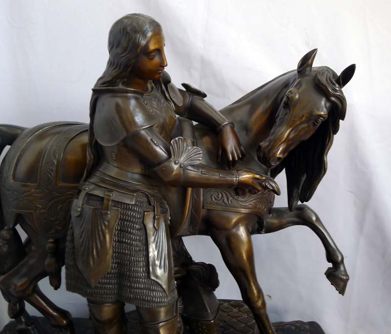 Fine mid 19th century bronze of Joan d' Arc with horse and armour.