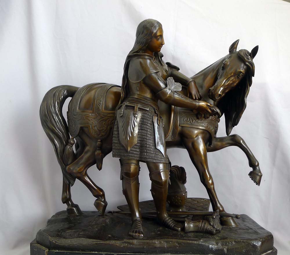 Fine mid 19th century bronze of Joan d' Arc with horse and armour.