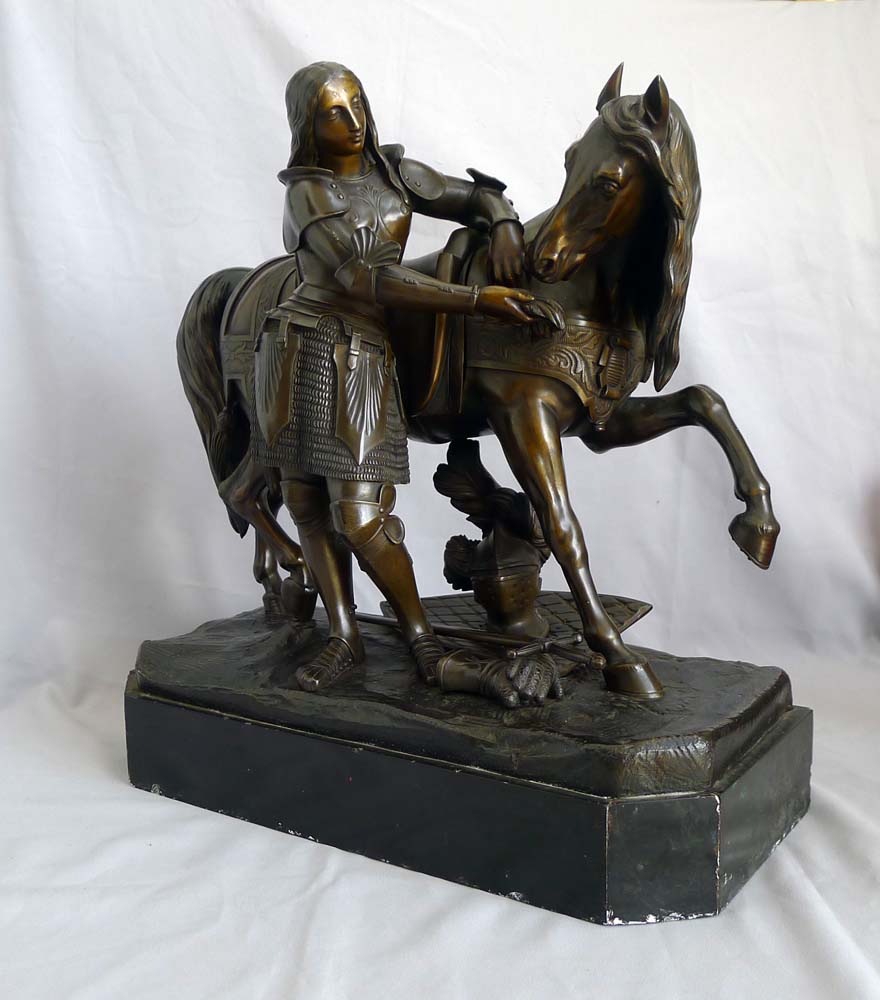 Fine mid 19th century bronze of Joan d' Arc with horse and armour.