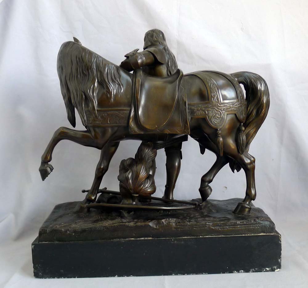 Fine mid 19th century bronze of Joan d' Arc with horse and armour.