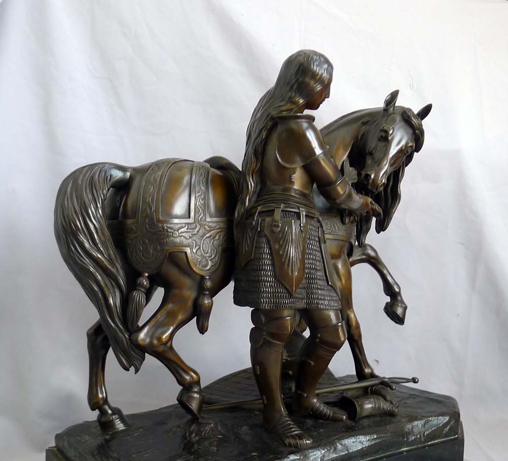 Fine mid 19th century bronze of Joan d' Arc with horse and armour.