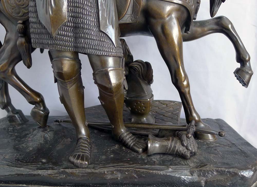 Fine mid 19th century bronze of Joan d' Arc with horse and armour.