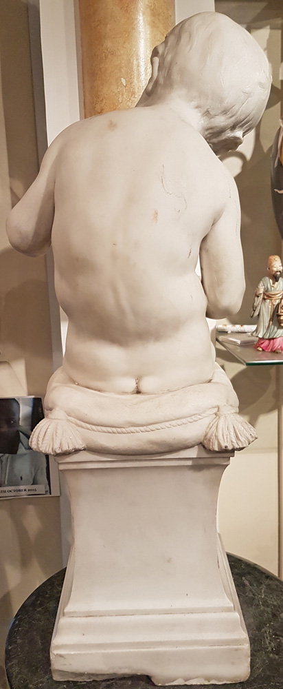 Antique White Carrera Marble Sculpture of Boy playing a Flute Signed E. Barrias