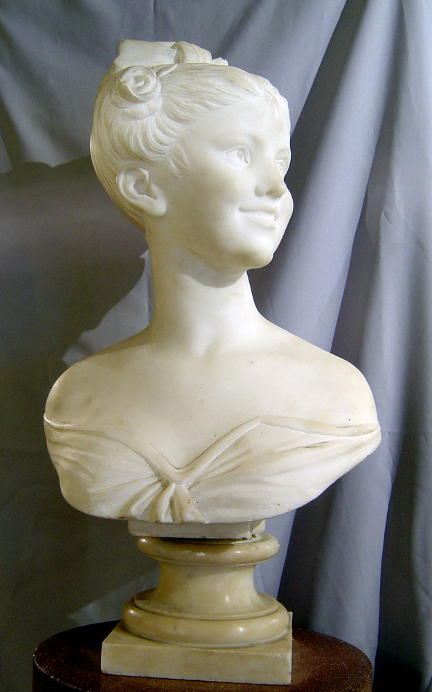 Art Nouveau antique marble bust of a young beauty.