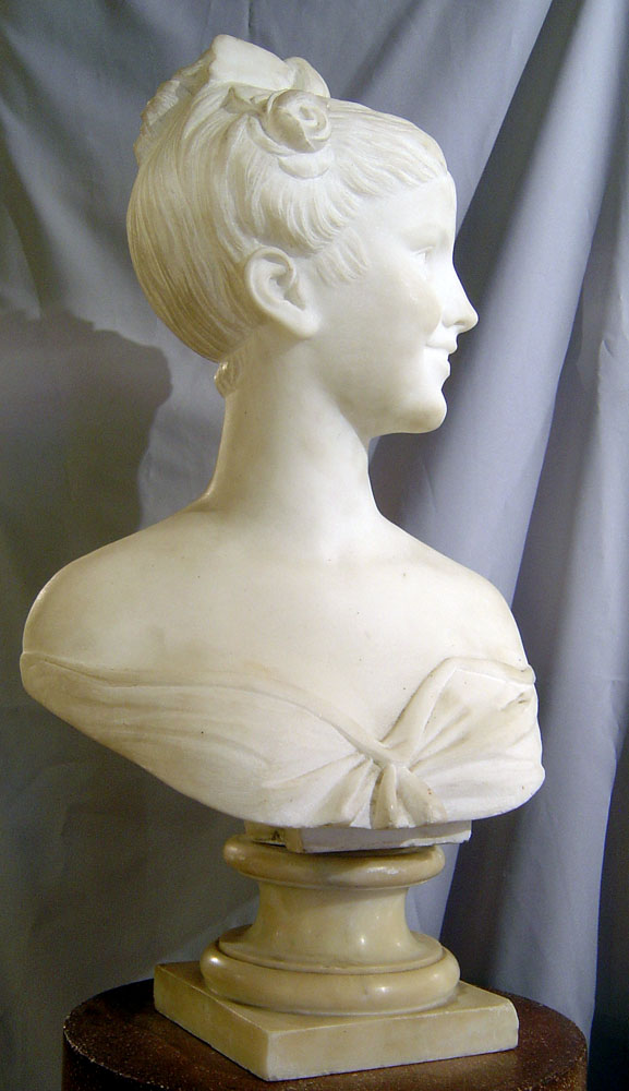 Art Nouveau antique marble bust of a young beauty.