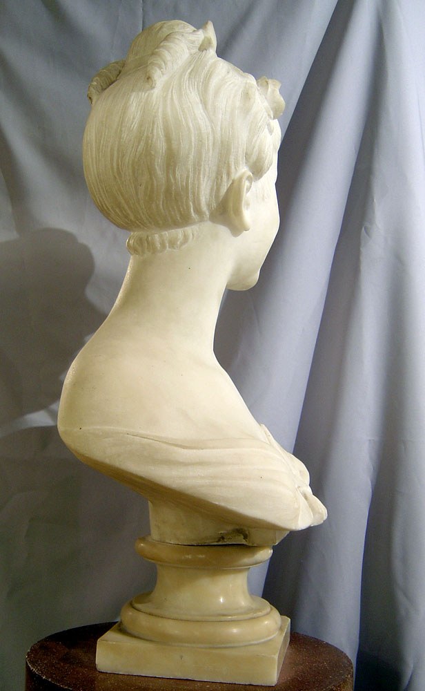 Art Nouveau antique marble bust of a young beauty.