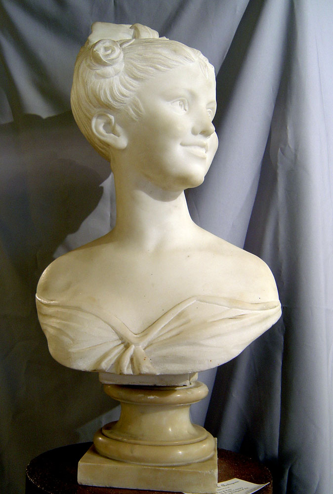 Art Nouveau antique marble bust of a young beauty.