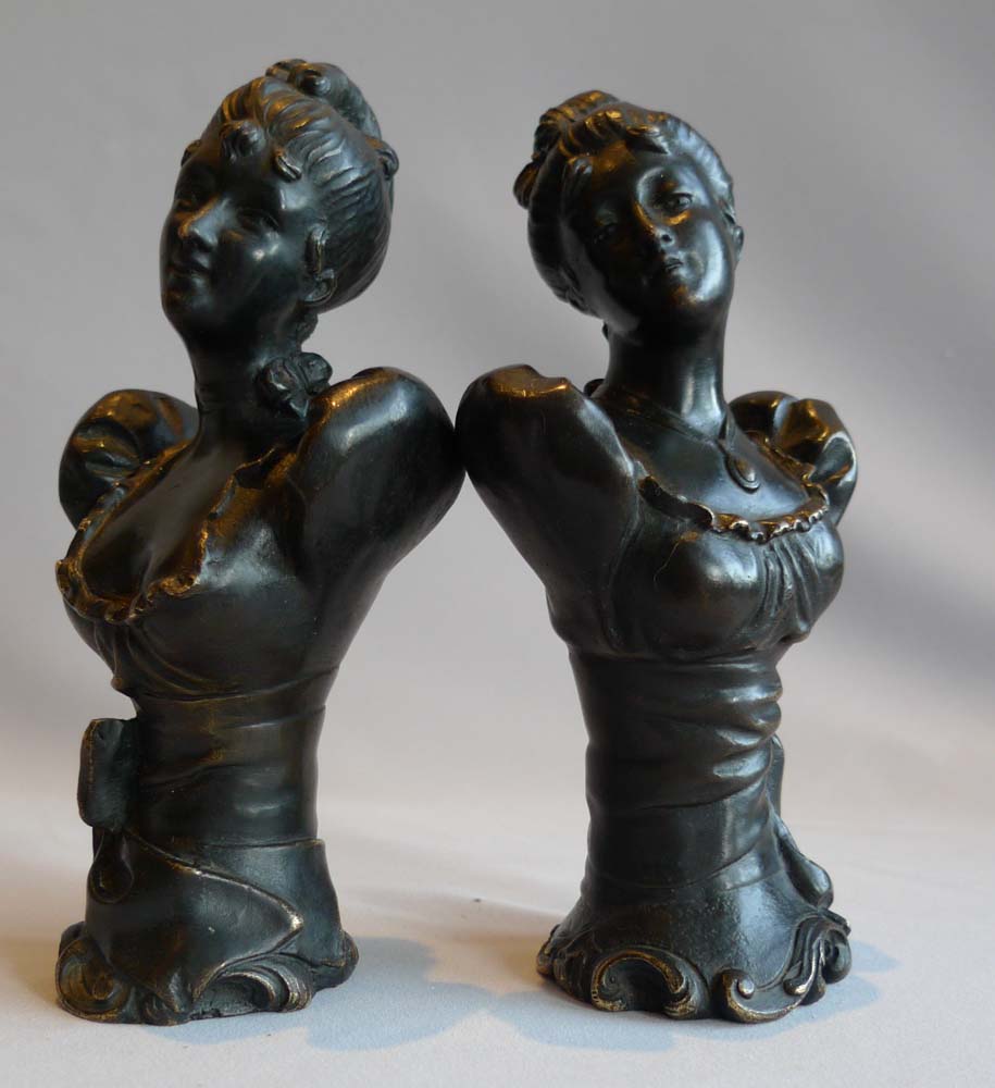 Art Nouveau antique bronzes, a pair of 