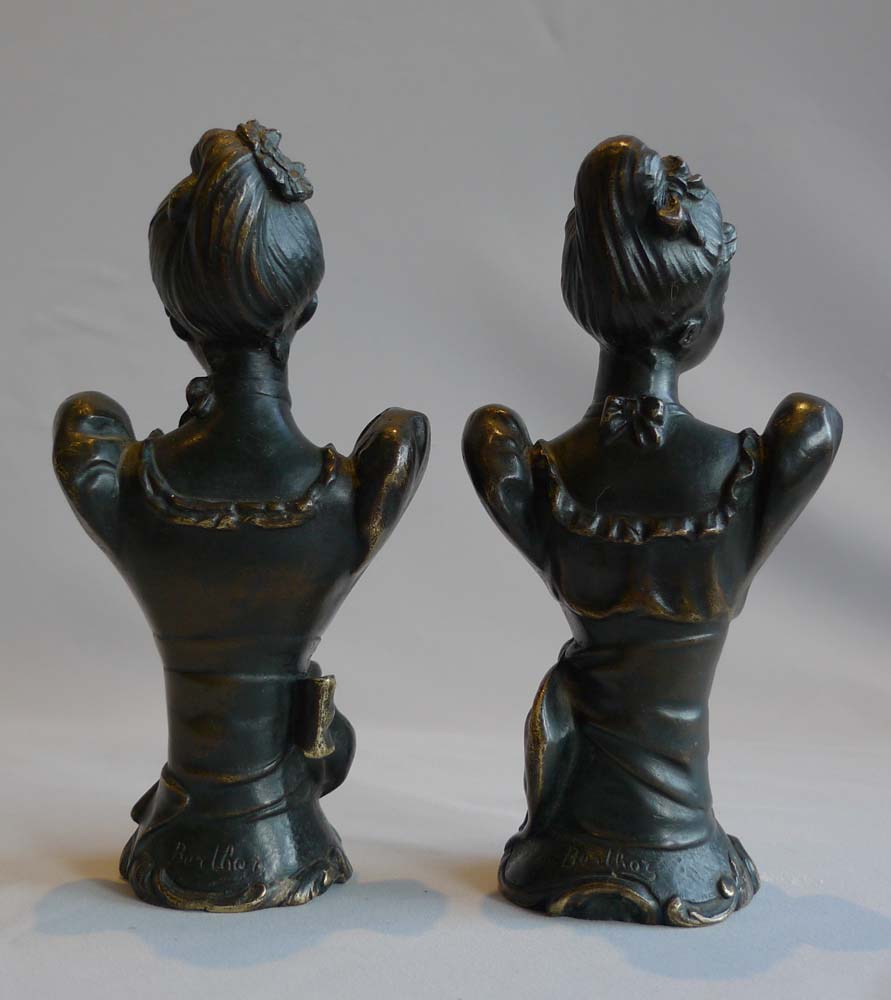Art Nouveau antique bronzes, a pair of 