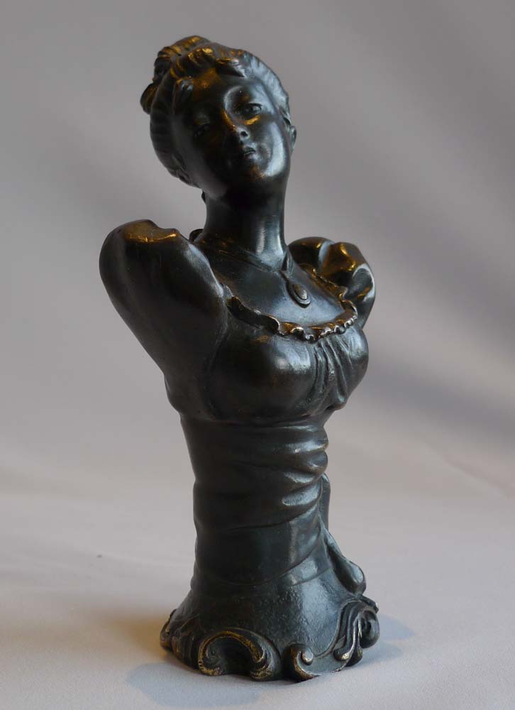 Art Nouveau antique bronzes, a pair of 