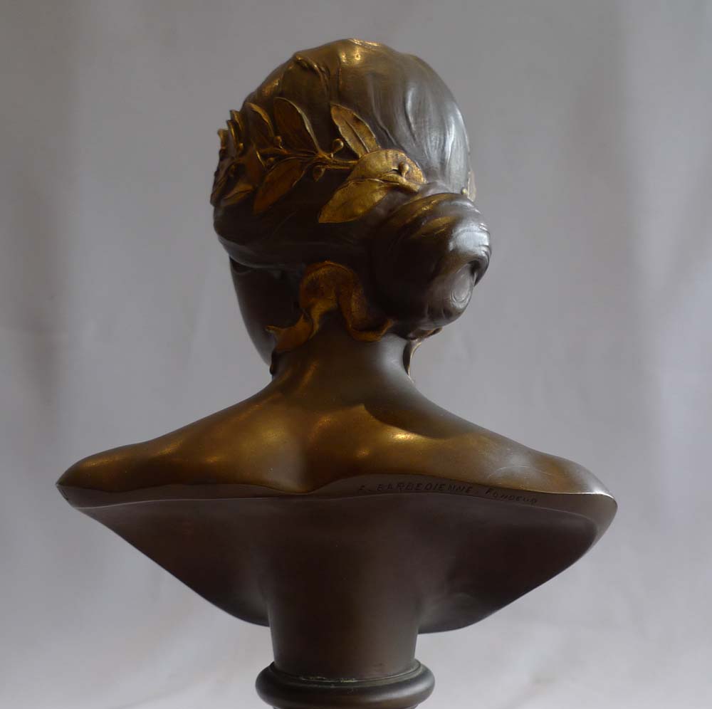 Antique Art Noveau bronze bust,  L'Histoire by Georges Bareau and F. Barbedienne foundry