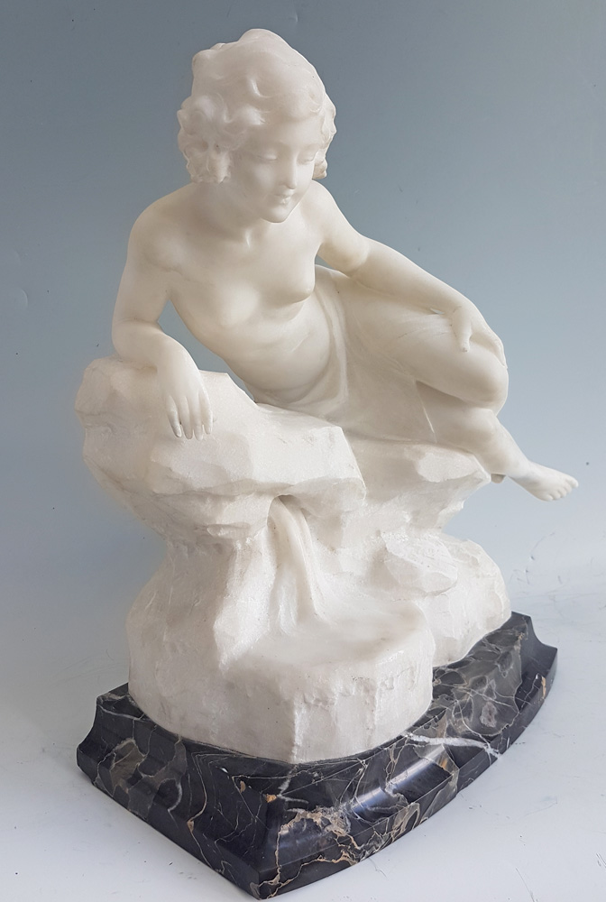 Antique Art Nouveau White Carrera Figural Sculpture Signed P. Sarehi