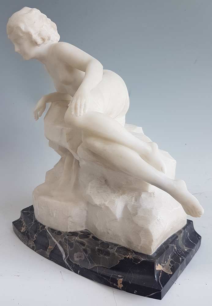 Antique Art Nouveau White Carrera Figural Sculpture Signed P. Sarehi