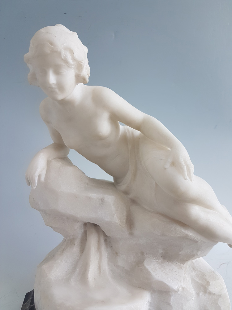 Antique Art Nouveau White Carrera Figural Sculpture Signed P. Sarehi