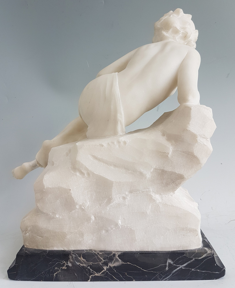Antique Art Nouveau White Carrera Figural Sculpture Signed P. Sarehi
