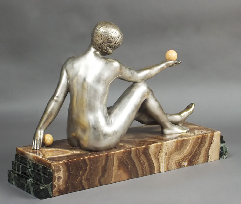 Art deco silvered bronze on fine marble base by Forestier.