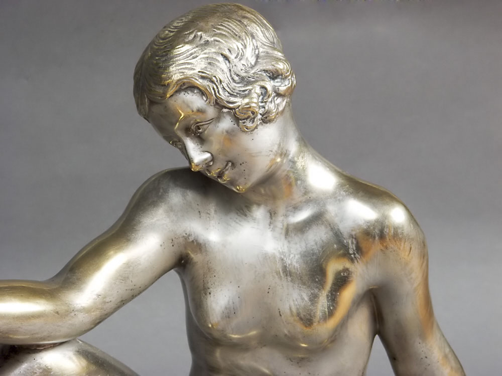 Art deco silvered bronze on fine marble base by Forestier.
