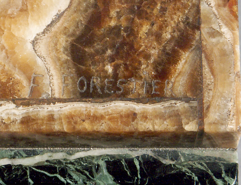 Art deco silvered bronze on fine marble base by Forestier.