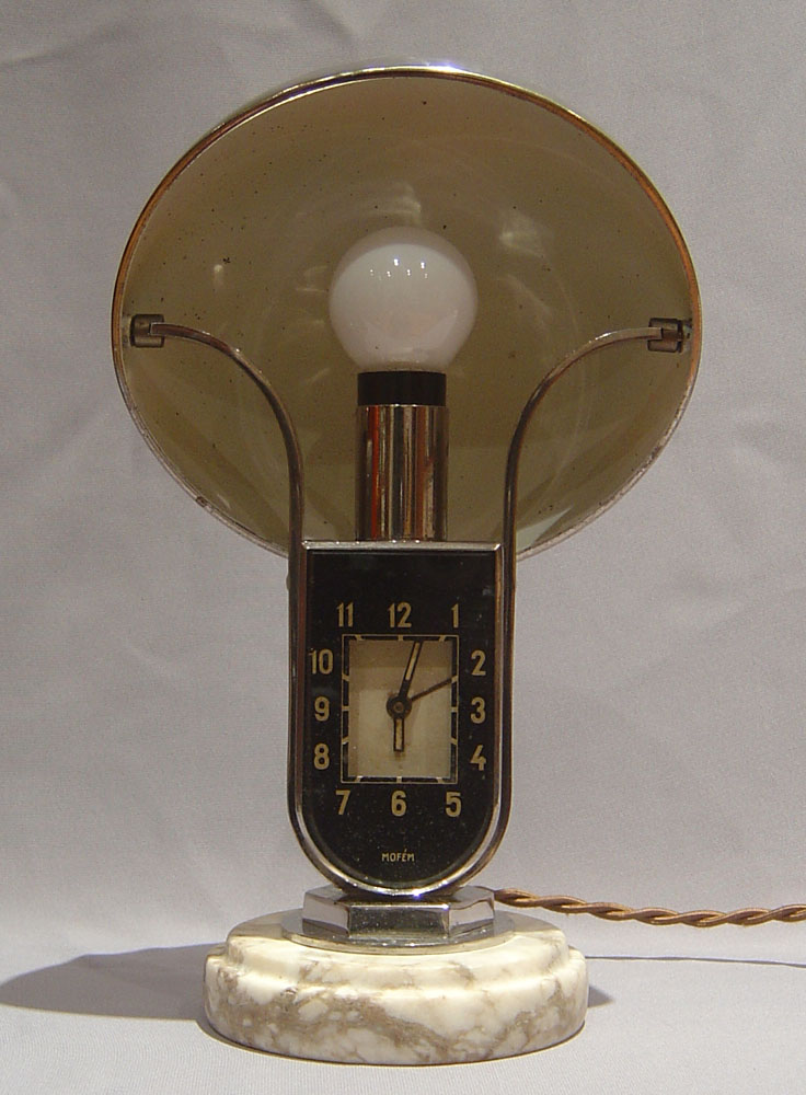 Mofem, Art Deco lamp with alarm clock.