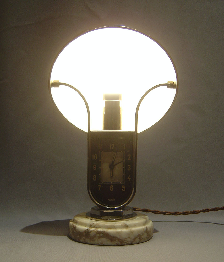 Mofem, Art Deco lamp with alarm clock.
