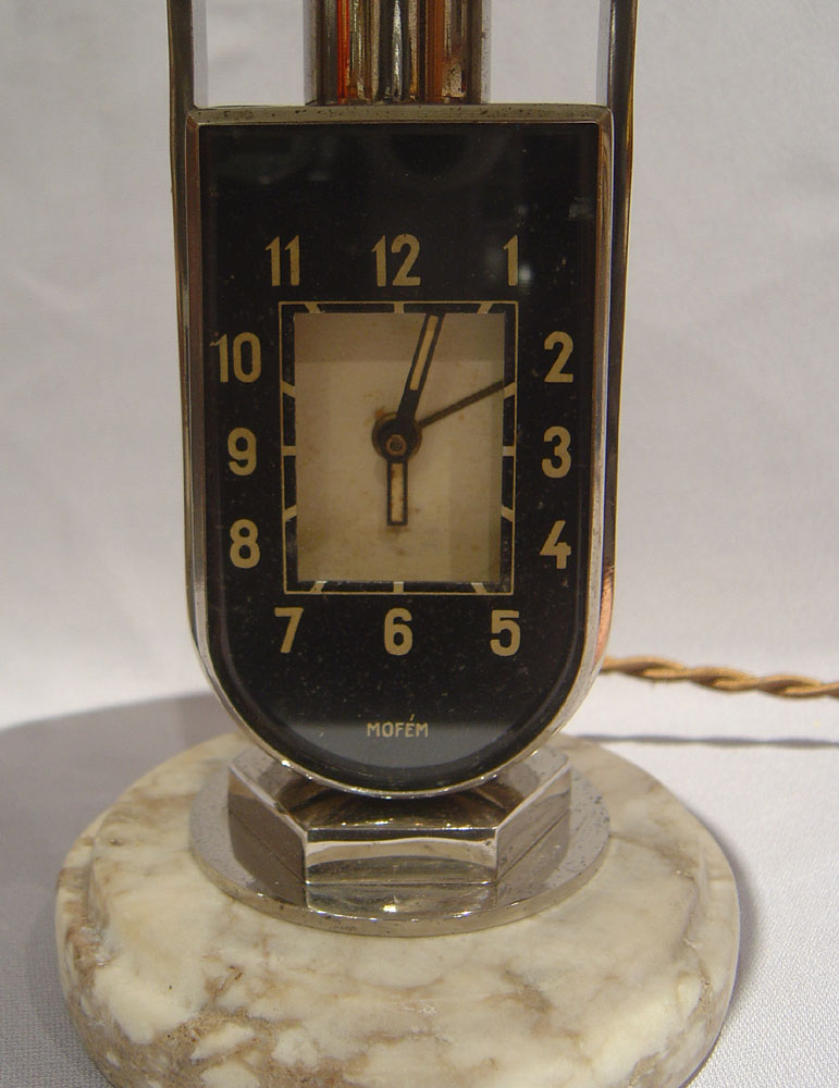 Mofem, Art Deco lamp with alarm clock.