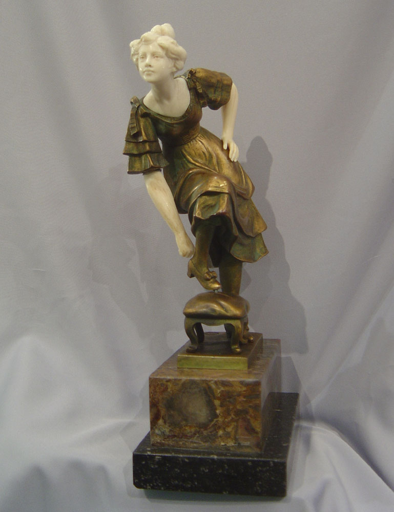 Bronze and ivory by Jaeger with foundry mark.