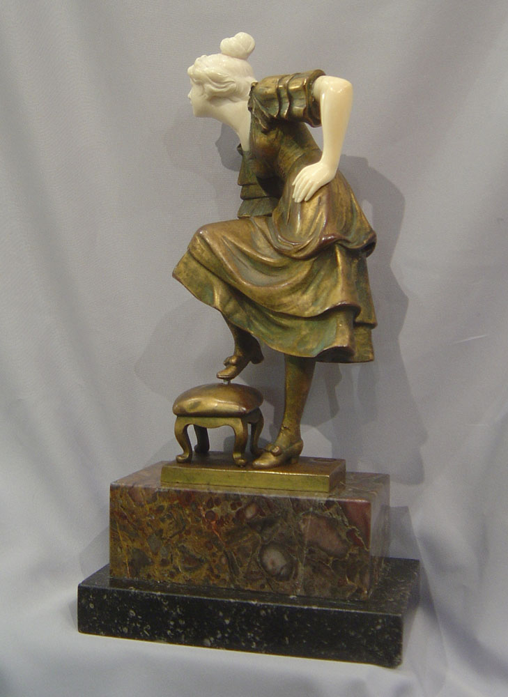 Bronze and ivory by Jaeger with foundry mark.