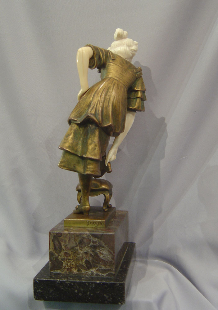 Bronze and ivory by Jaeger with foundry mark.