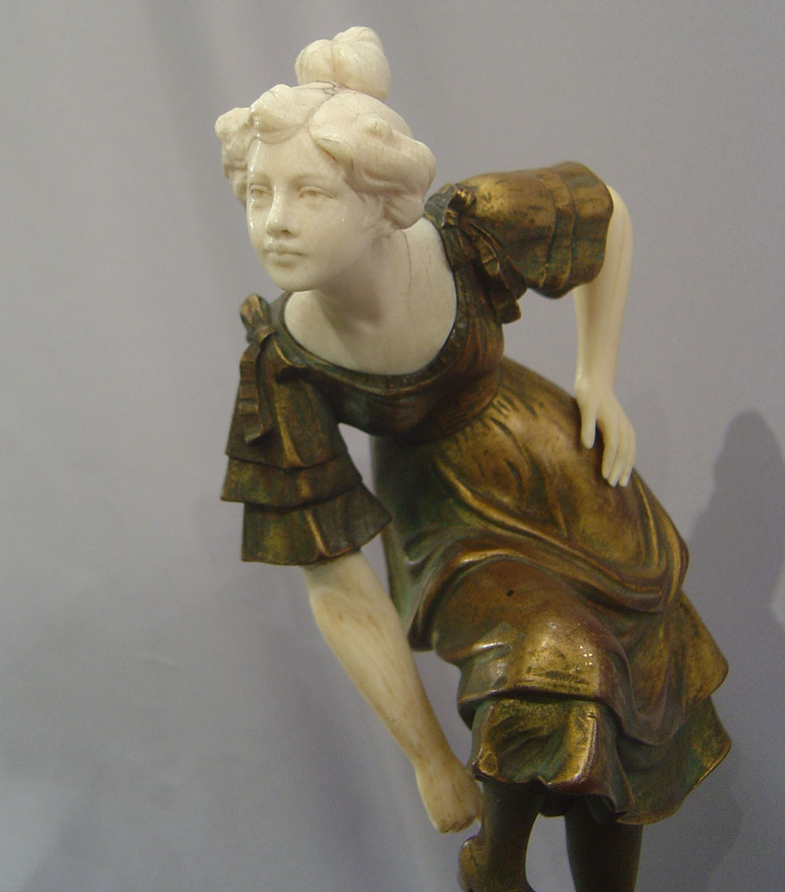 Bronze and ivory by Jaeger with foundry mark.